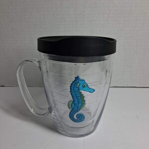 Tervis Tumbler Mug Insulated Seahorse Design Double Wall Black Lid Made USA